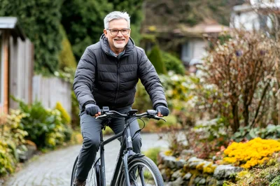Senior Man Riding Electric Bicycle Outdoors