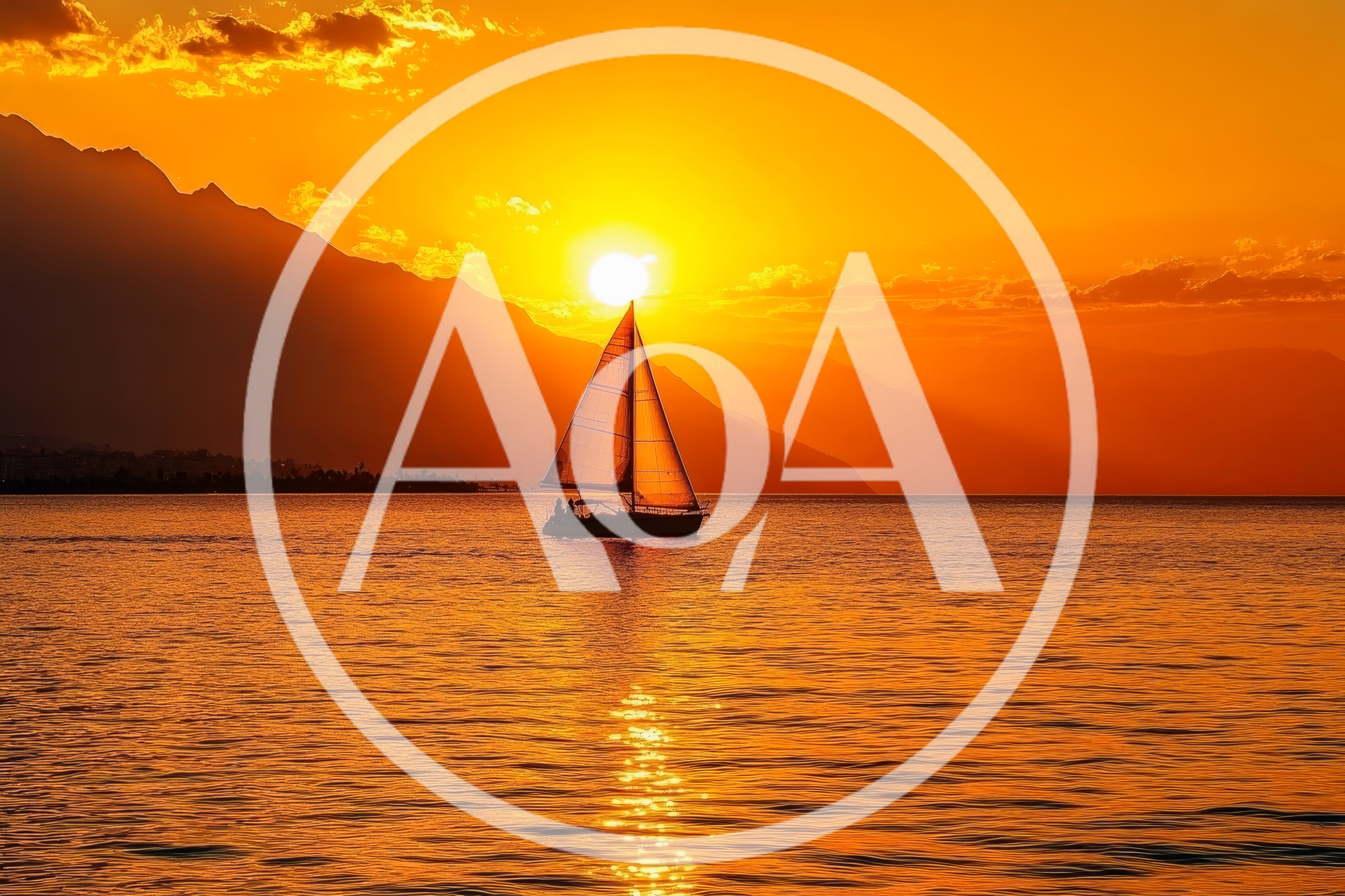 Sailboat Sailing On Lake During Golden Sunset