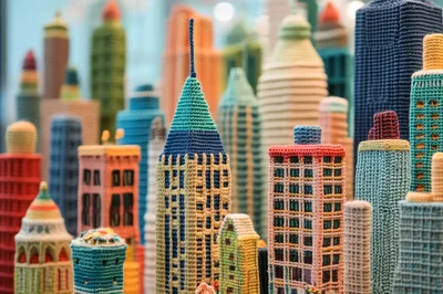 Crocheted Miniature City Skyline Model