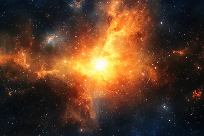 Cosmic Nebula Explosion With Glowing Stars In Deep Space