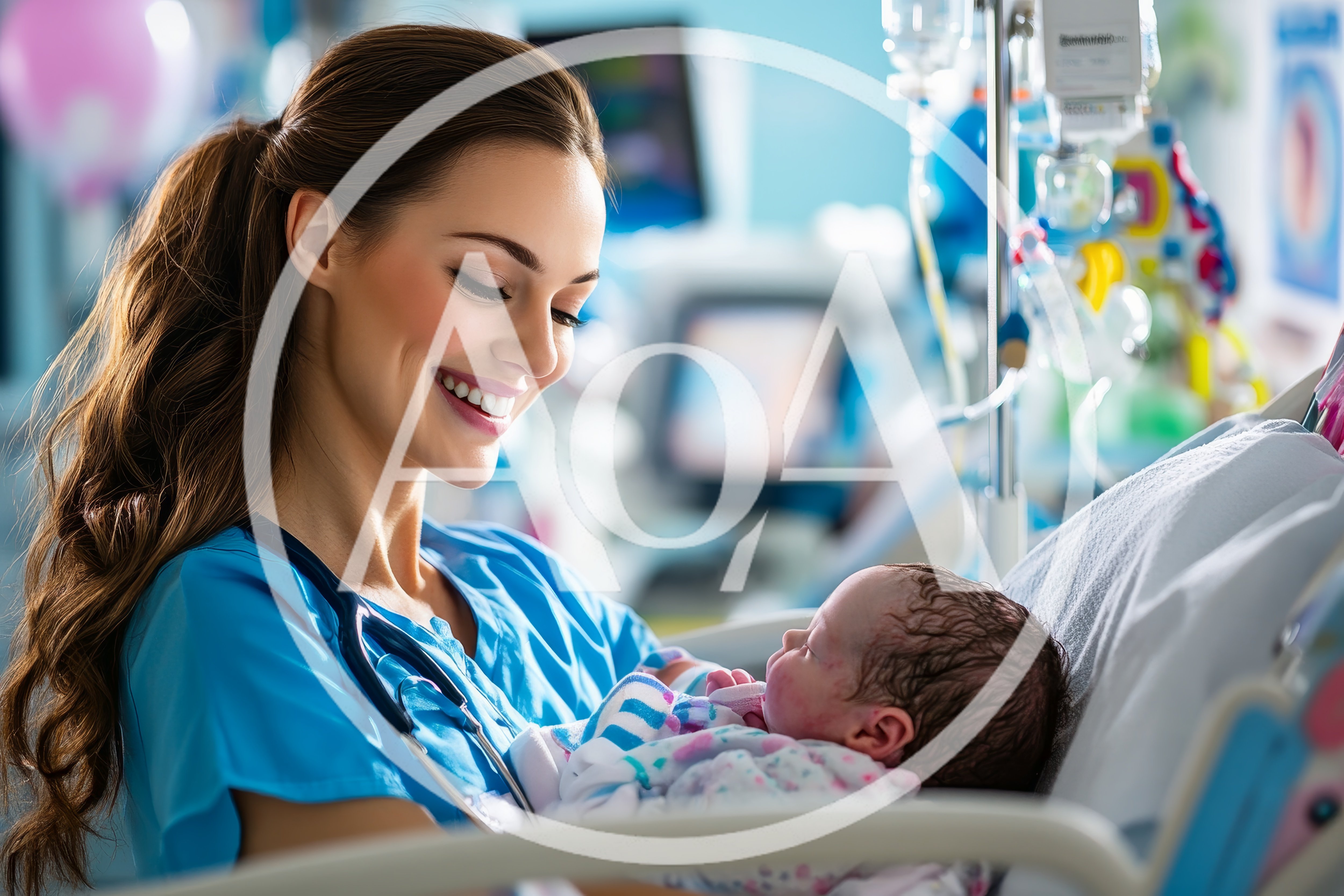 Nurse Holding Newborn Baby in Neonatal Intensive Care Unit