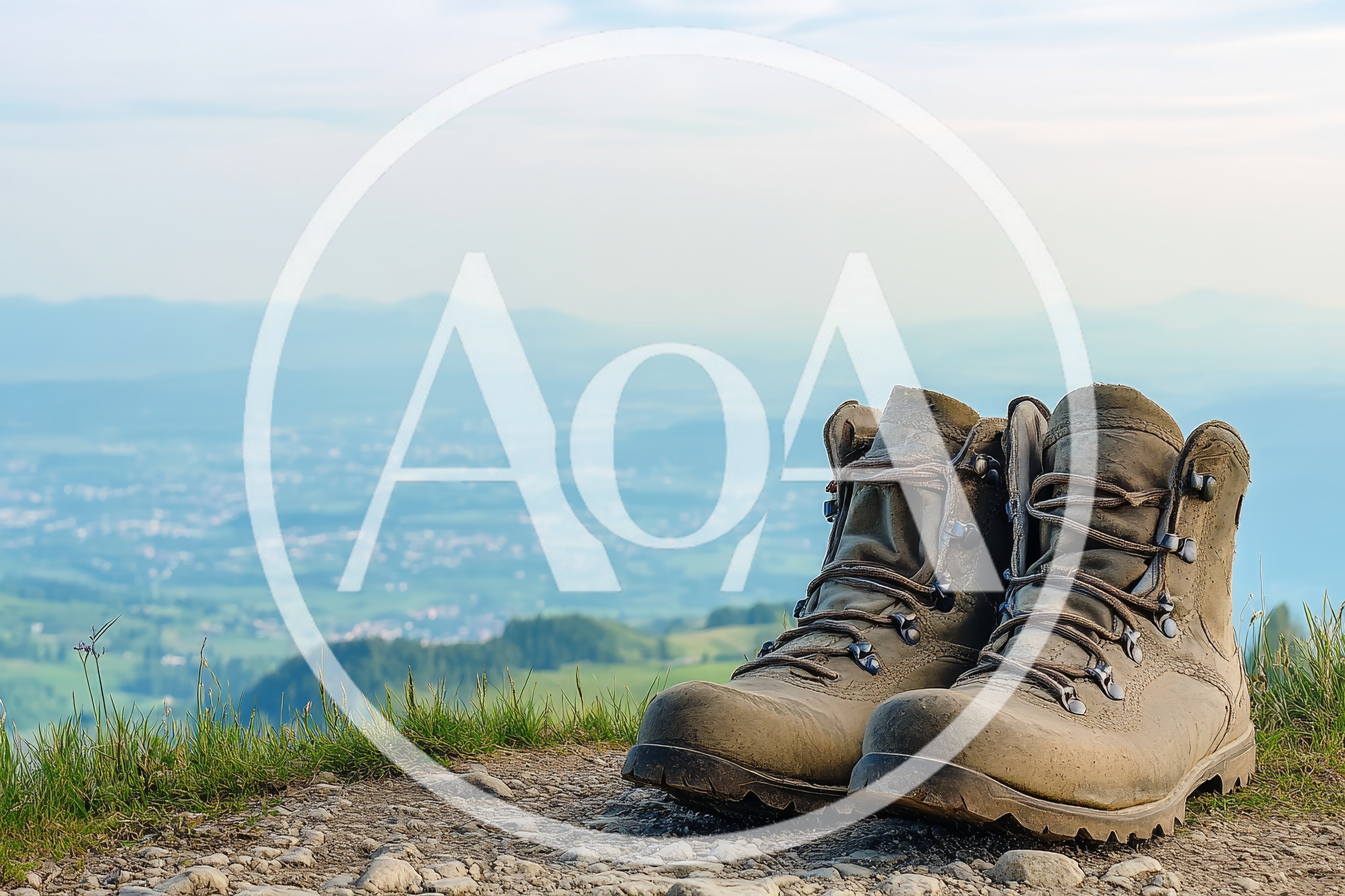 Hiking Boots Resting On A Mountain Trail Overlook