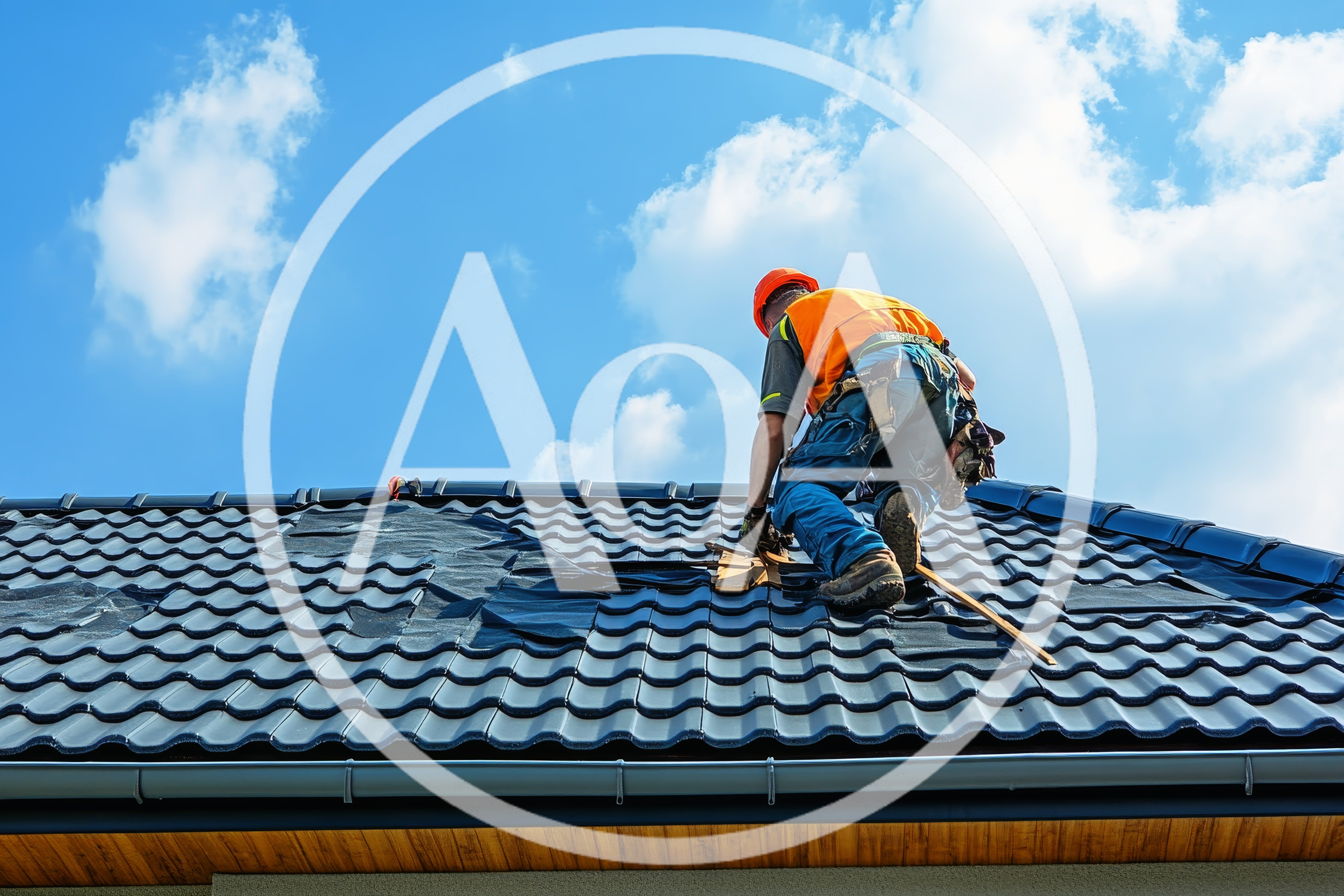 Roofer Installing Tiles on a Residential Roof