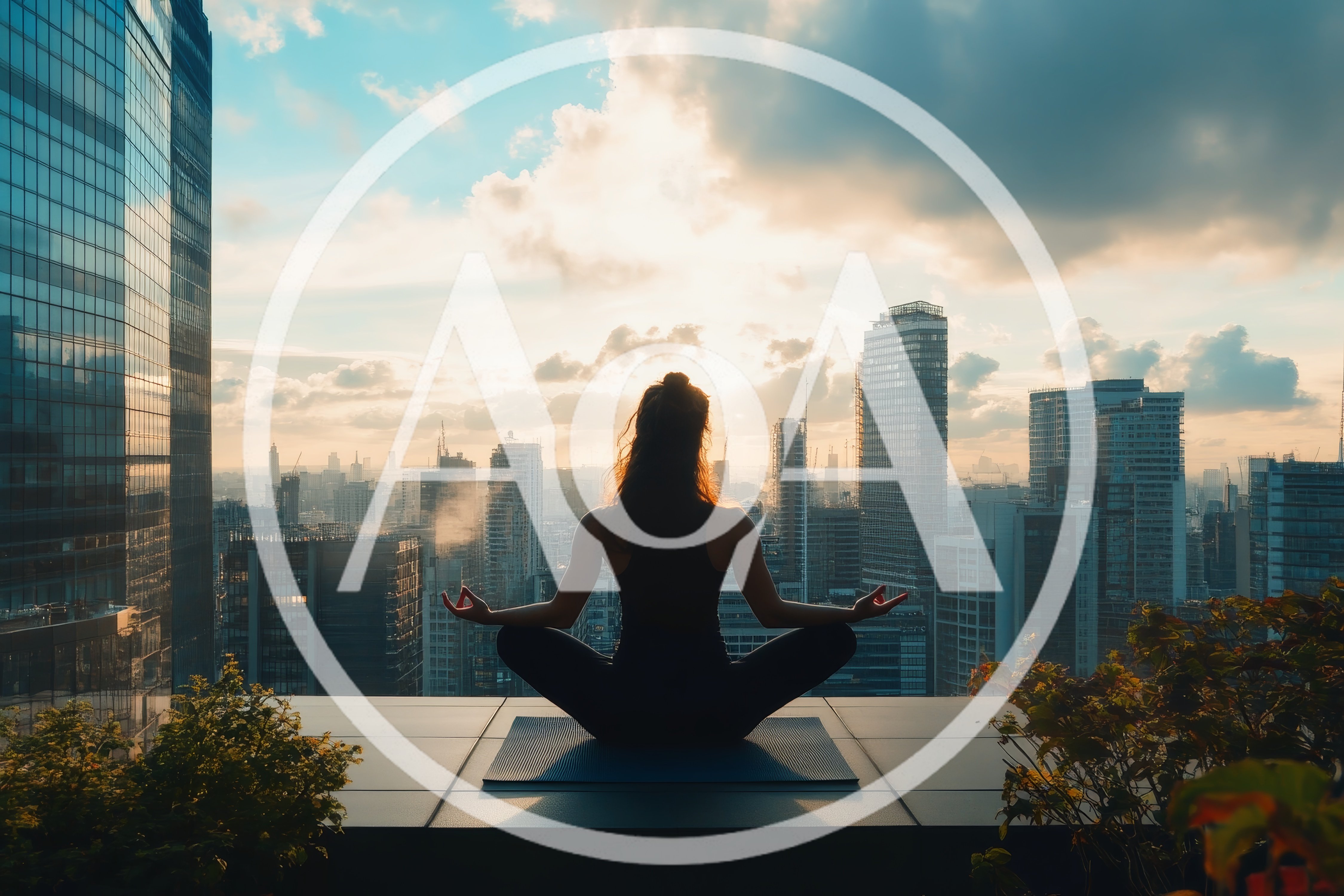 Woman Practicing Yoga On A City Rooftop At Sunset