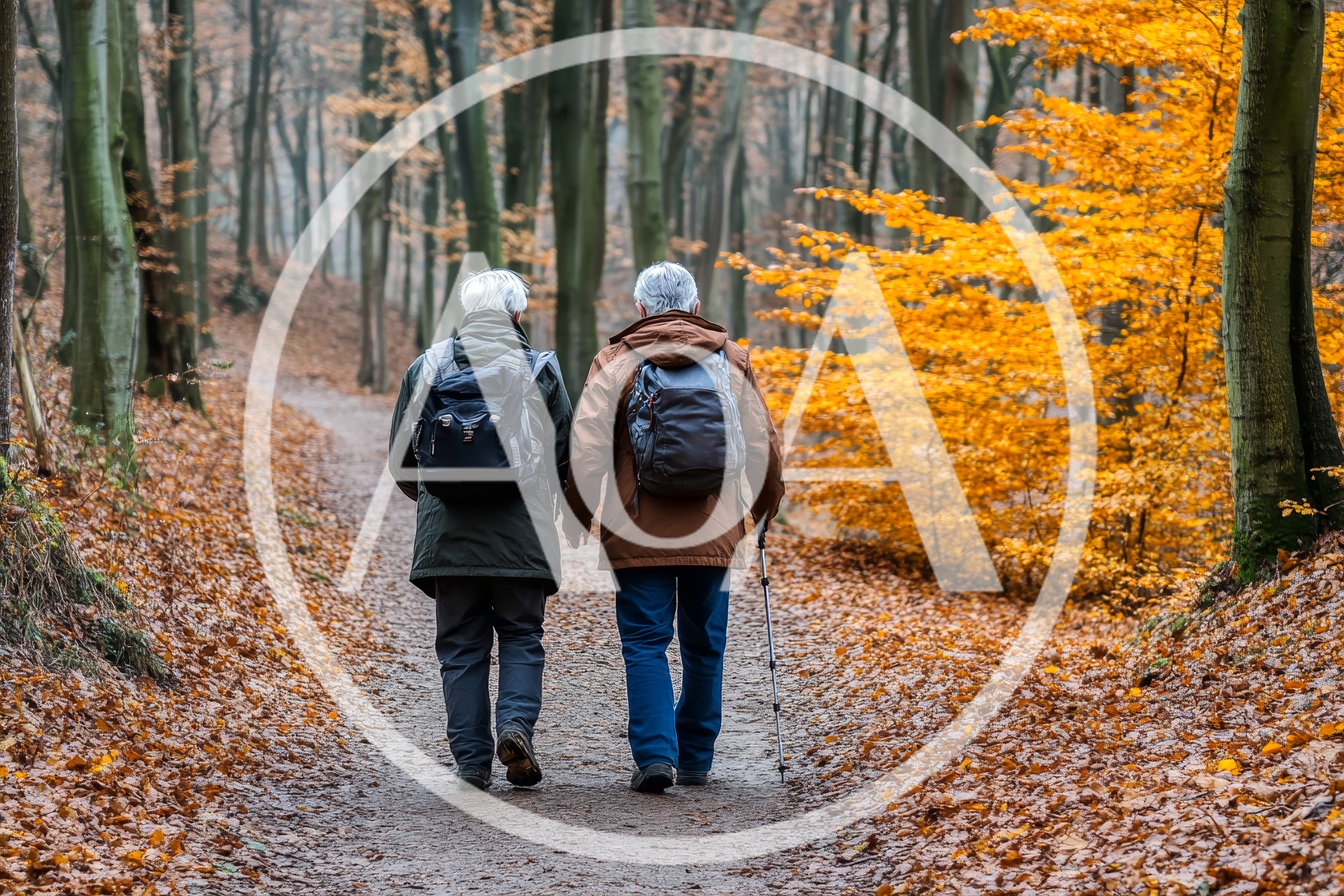 Senior Couple Hiking Together On A Forest Path