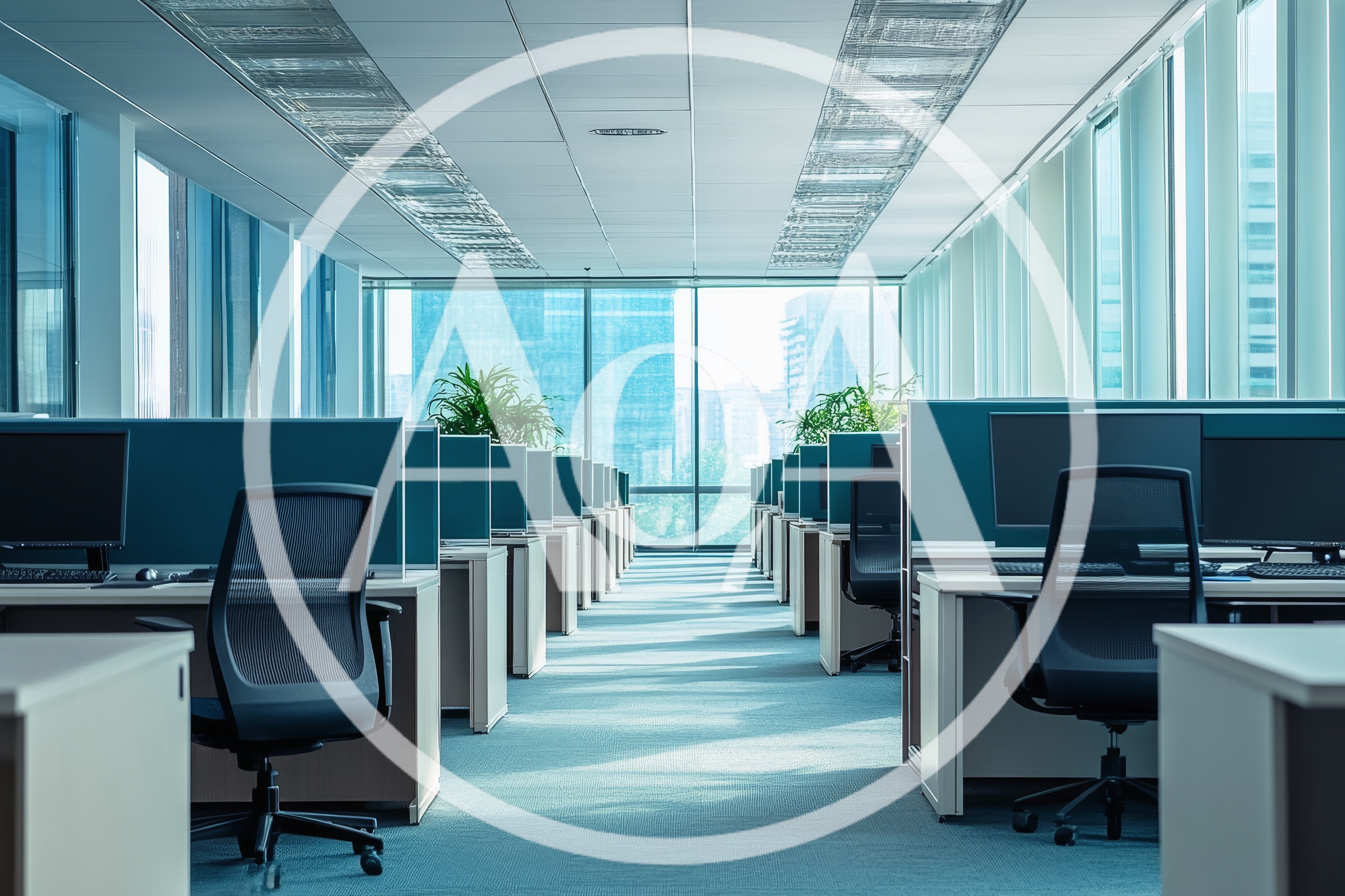 Empty Modern Office Cubicles With Desk Chairs