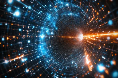 Abstract Digital Data Tunnel With Glowing Particles
