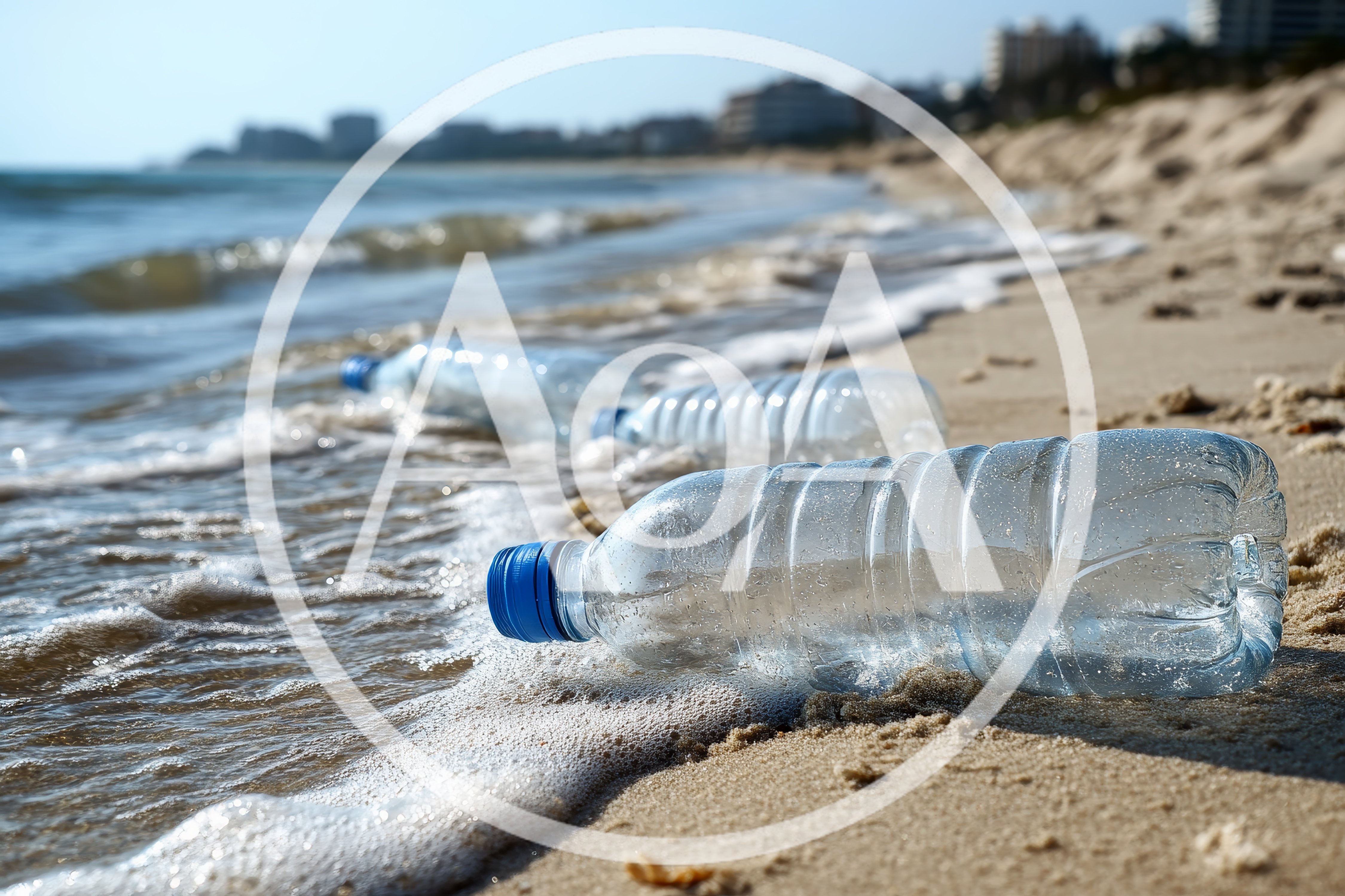 Plastic Water Bottles Polluting A Sandy Beach