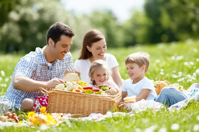 Happy Family Having A Picnic In The Park