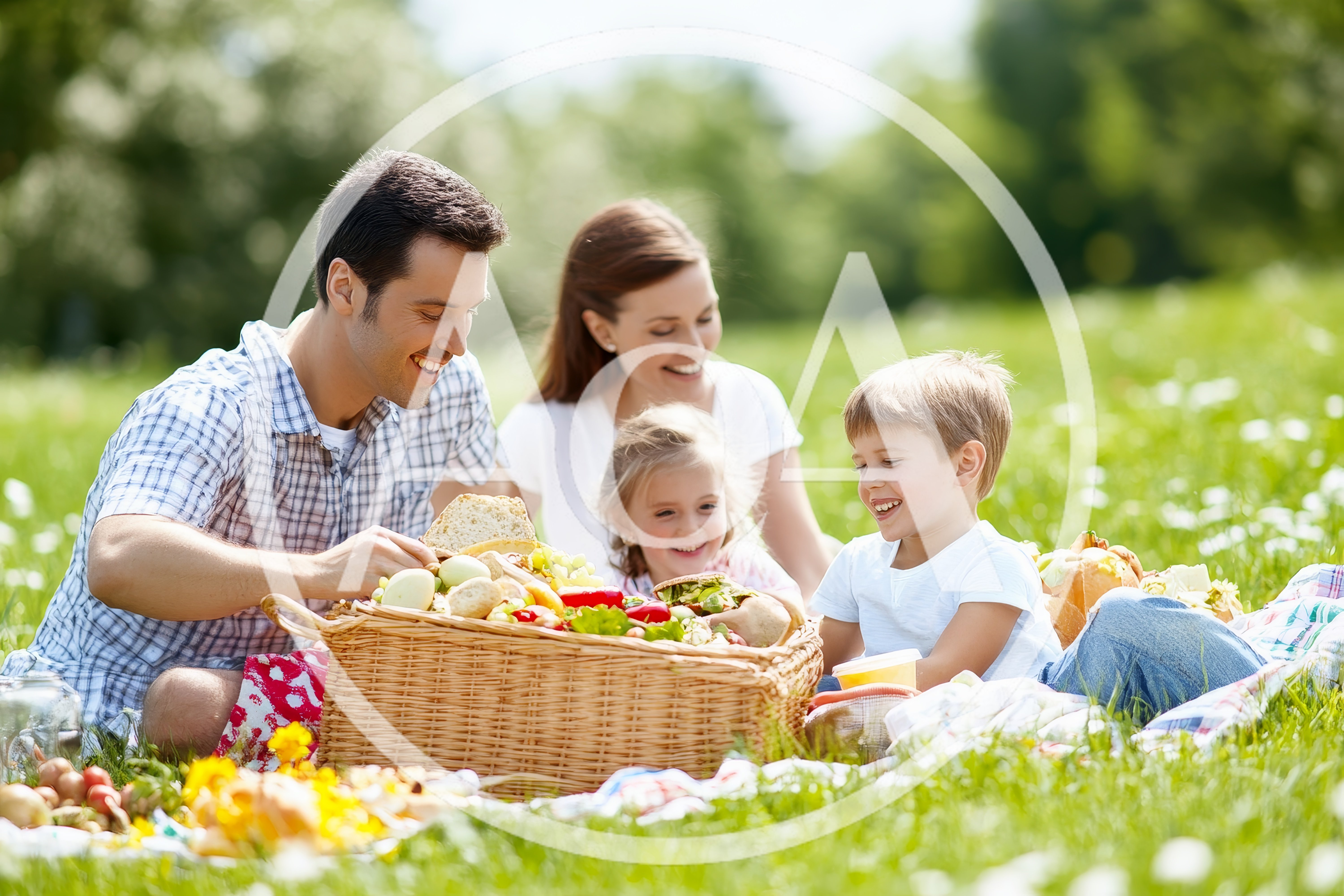Happy Family Having A Picnic In The Park