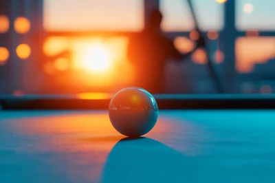 Billiard Ball Resting On A Pool Table At Sunset