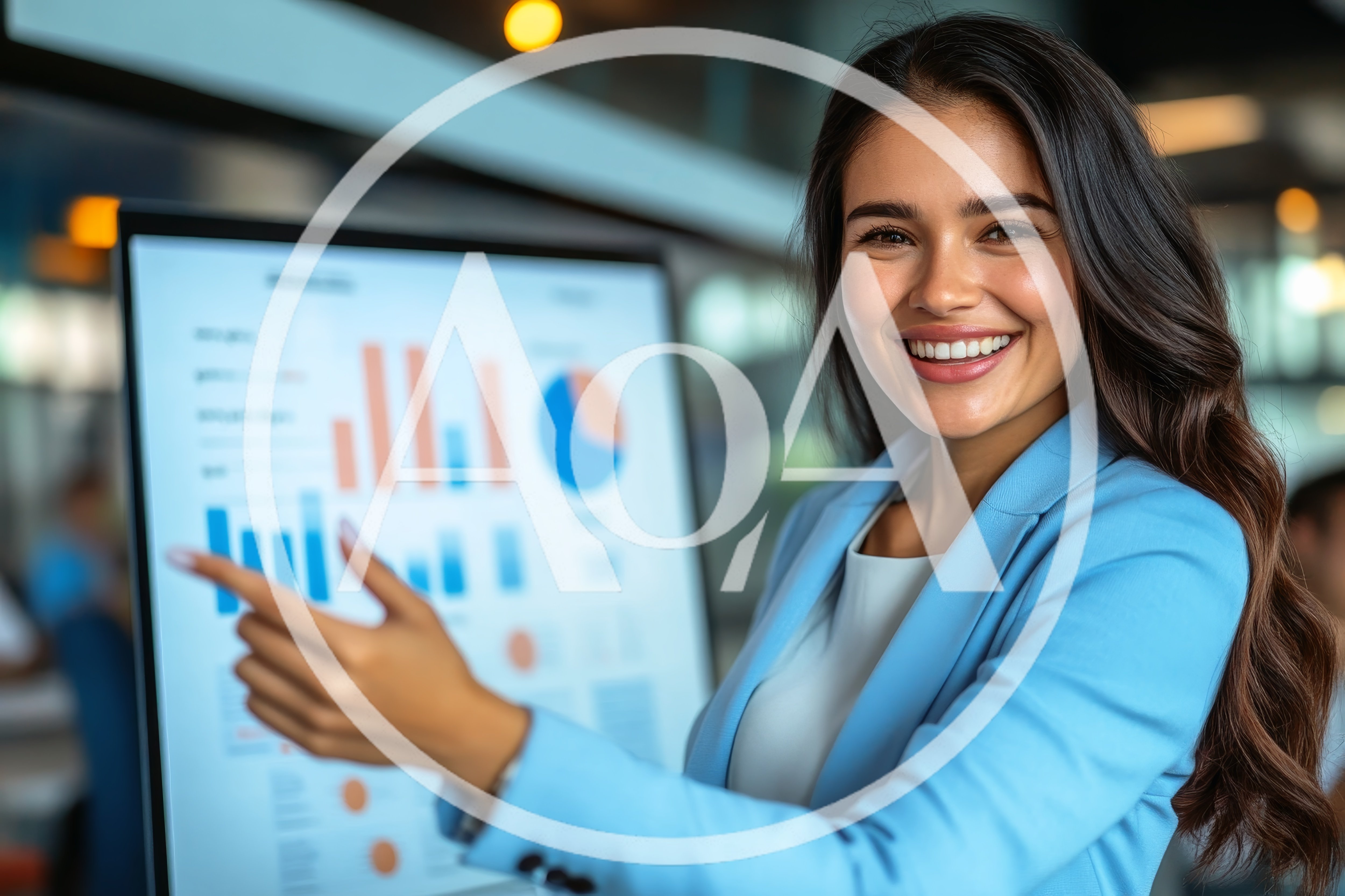 Professional Businesswoman Presenting Data Charts In Modern Office