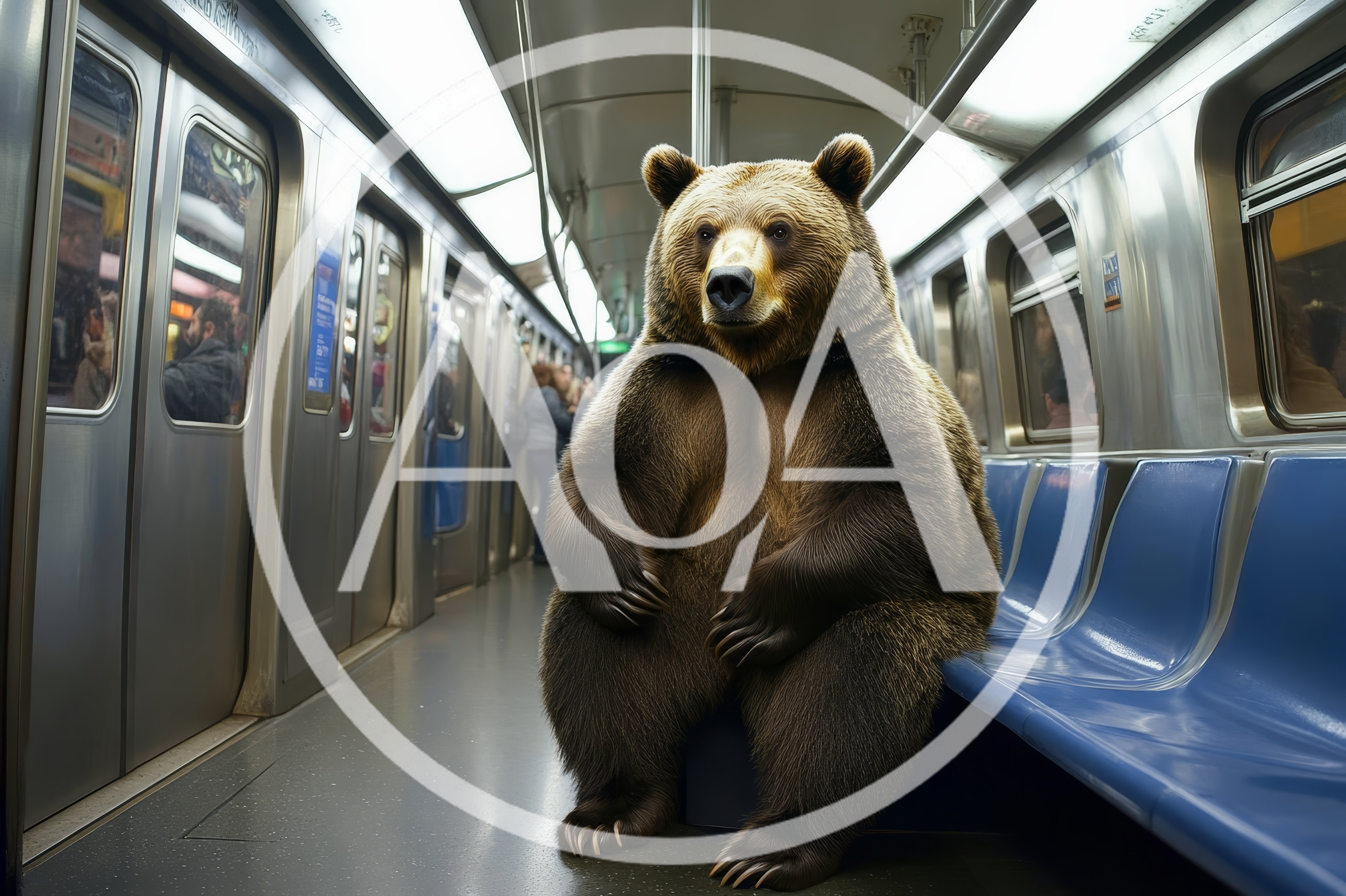 Grizzly Bear Sitting on a Subway Train