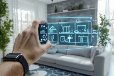 Hand Holding Futuristic Smart Home Control Device
