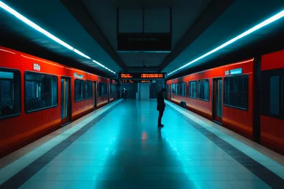 Lone Commuter Waiting at a Modern Subway Station