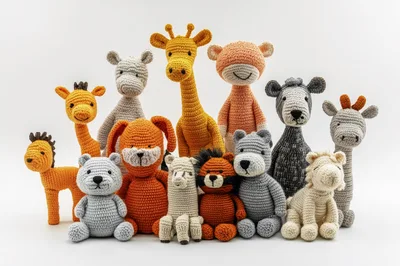 Collection of Handmade Crochet Stuffed Animal Toys