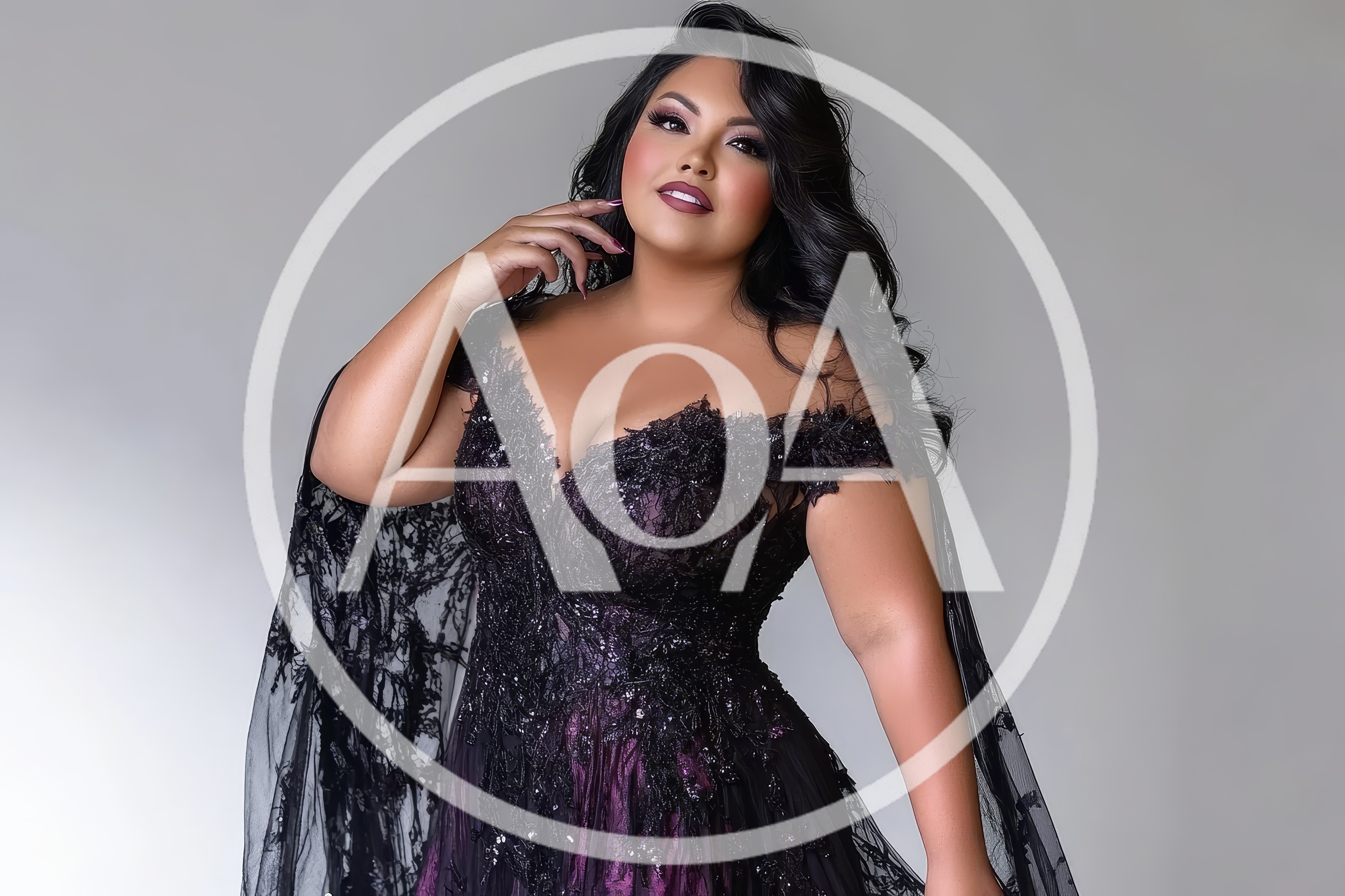 Elegant Plus Size Woman In A Black Lace Gown