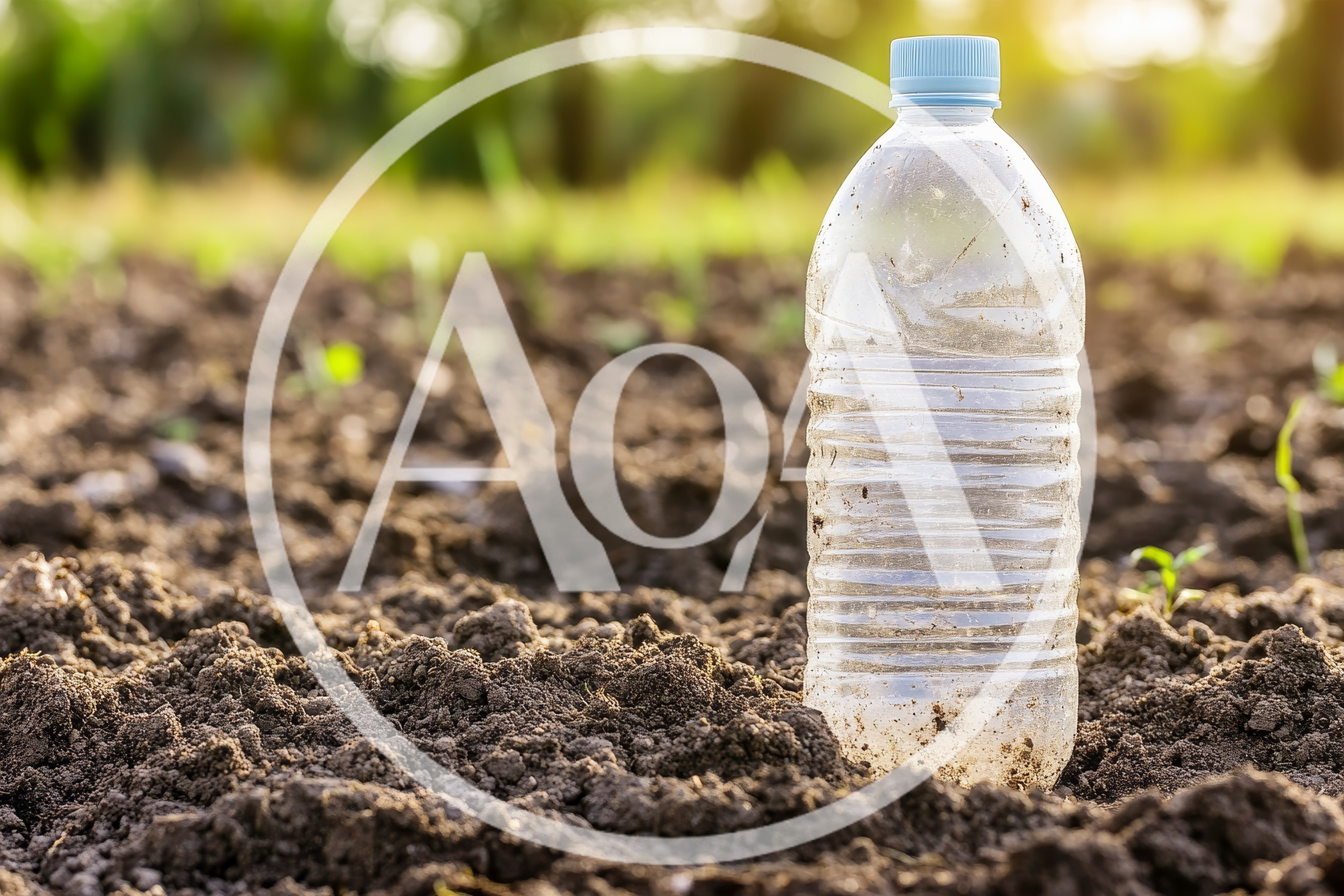 Plastic Water Bottle Standing In Soil