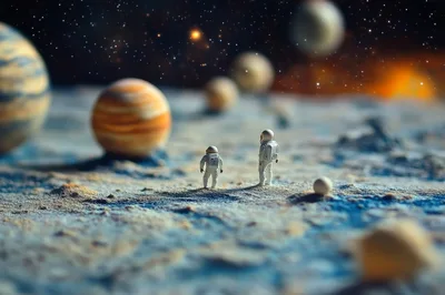 Two Astronauts Standing On A Distant Alien Planet