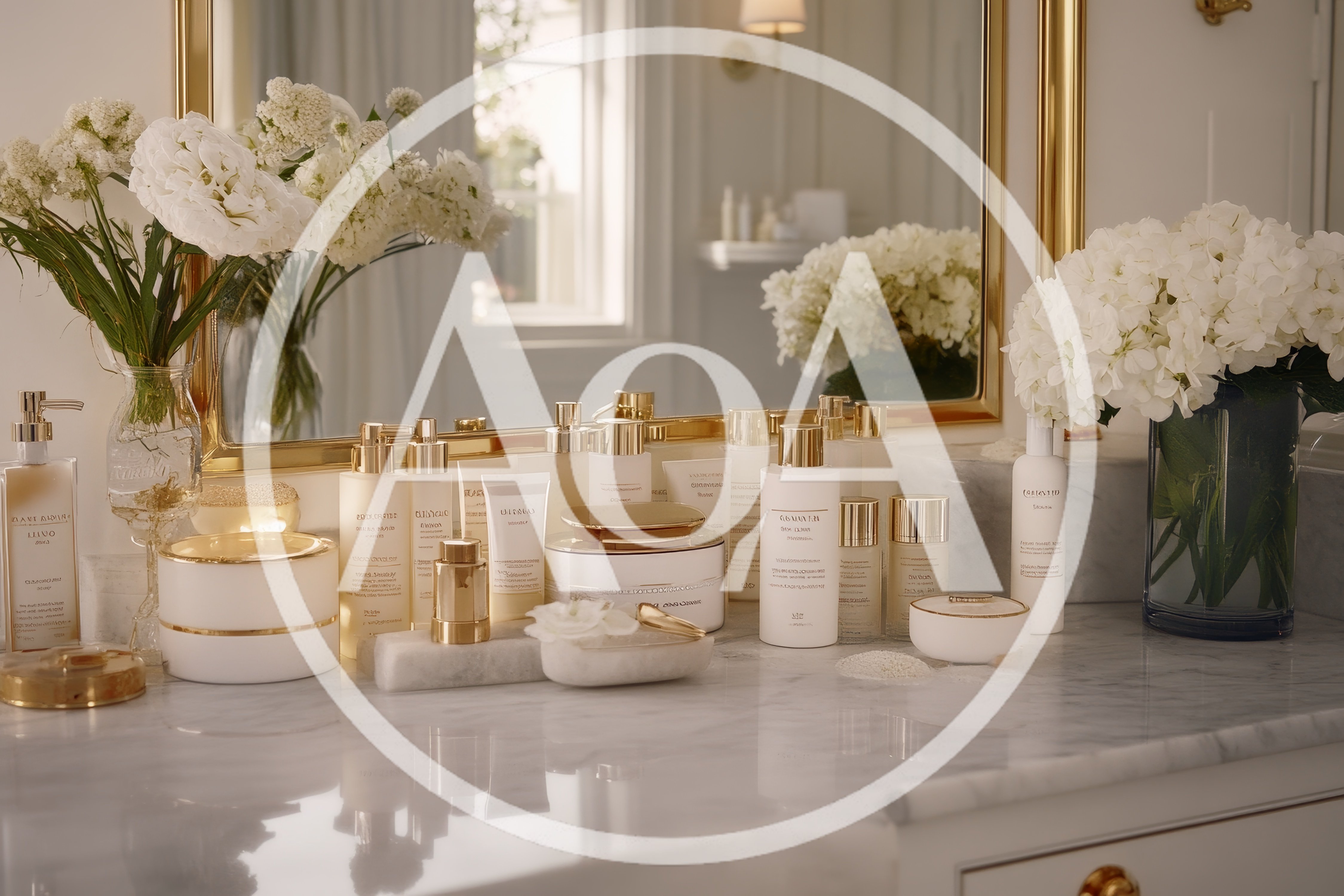 Luxury Skincare Products Arranged On A Marble Vanity