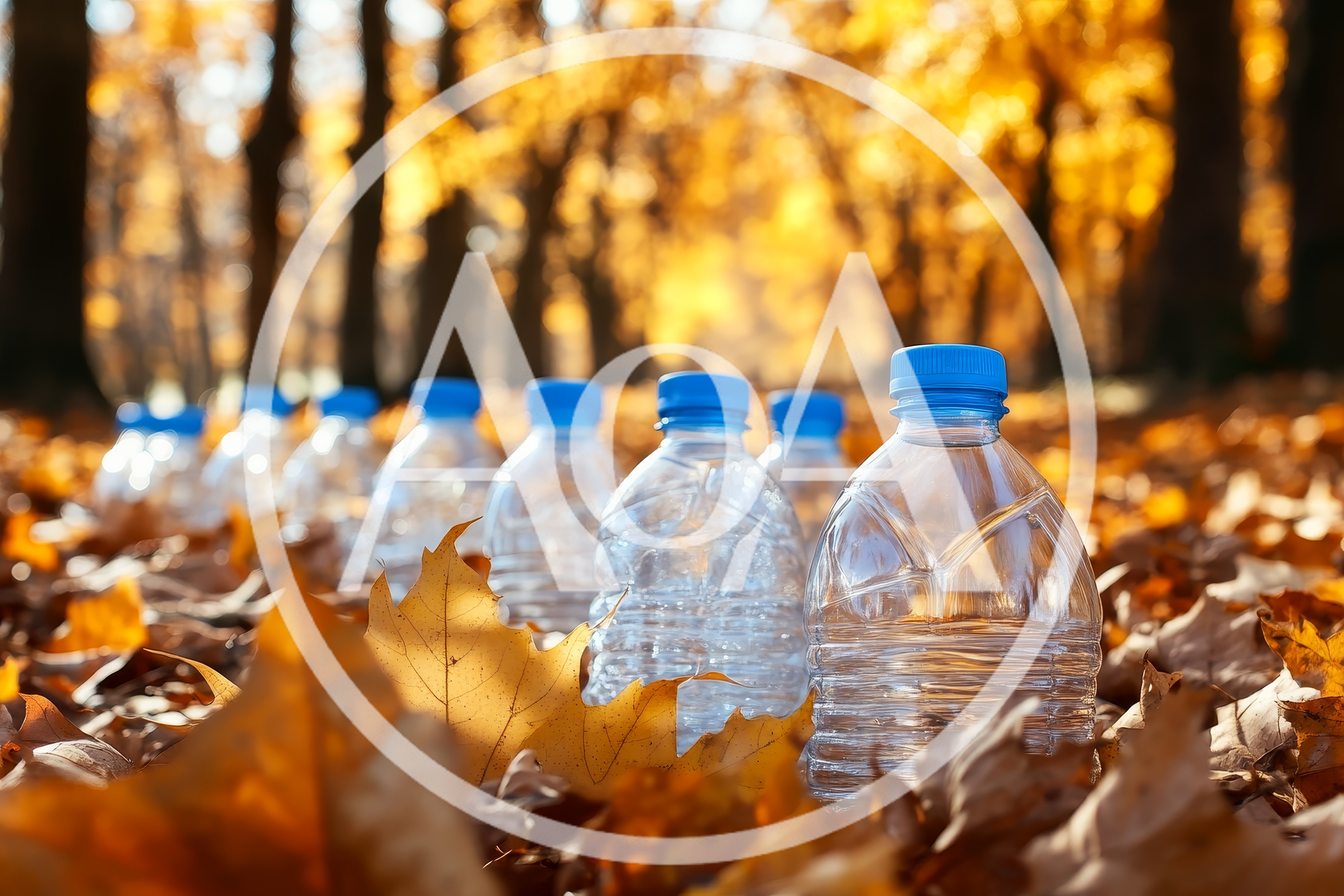 Plastic Water Bottles Scattered In Autumn Forest
