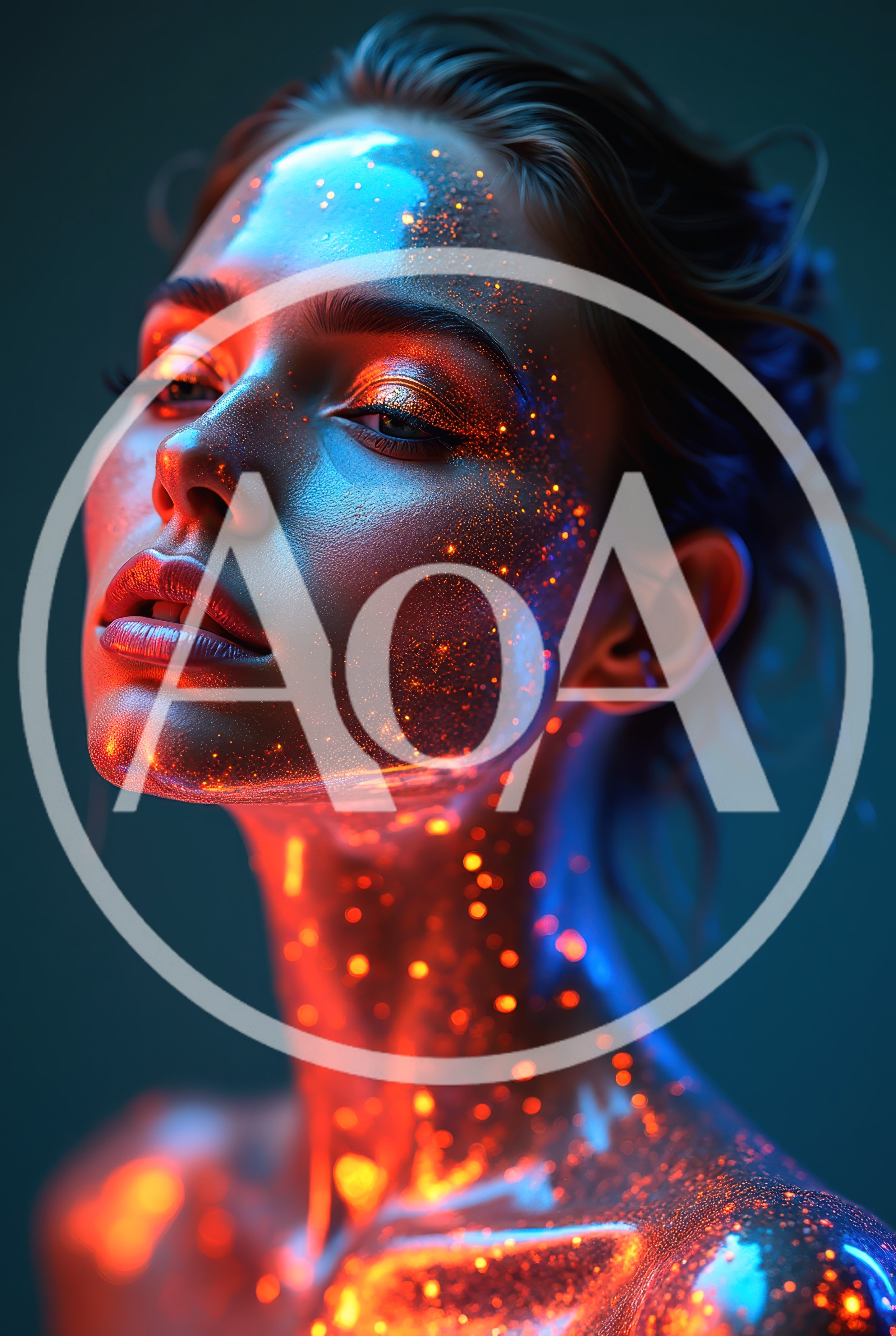 Portrait Of A Woman With Glowing Neon Skin