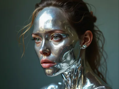 Portrait Of A Woman With Liquid Silver Face