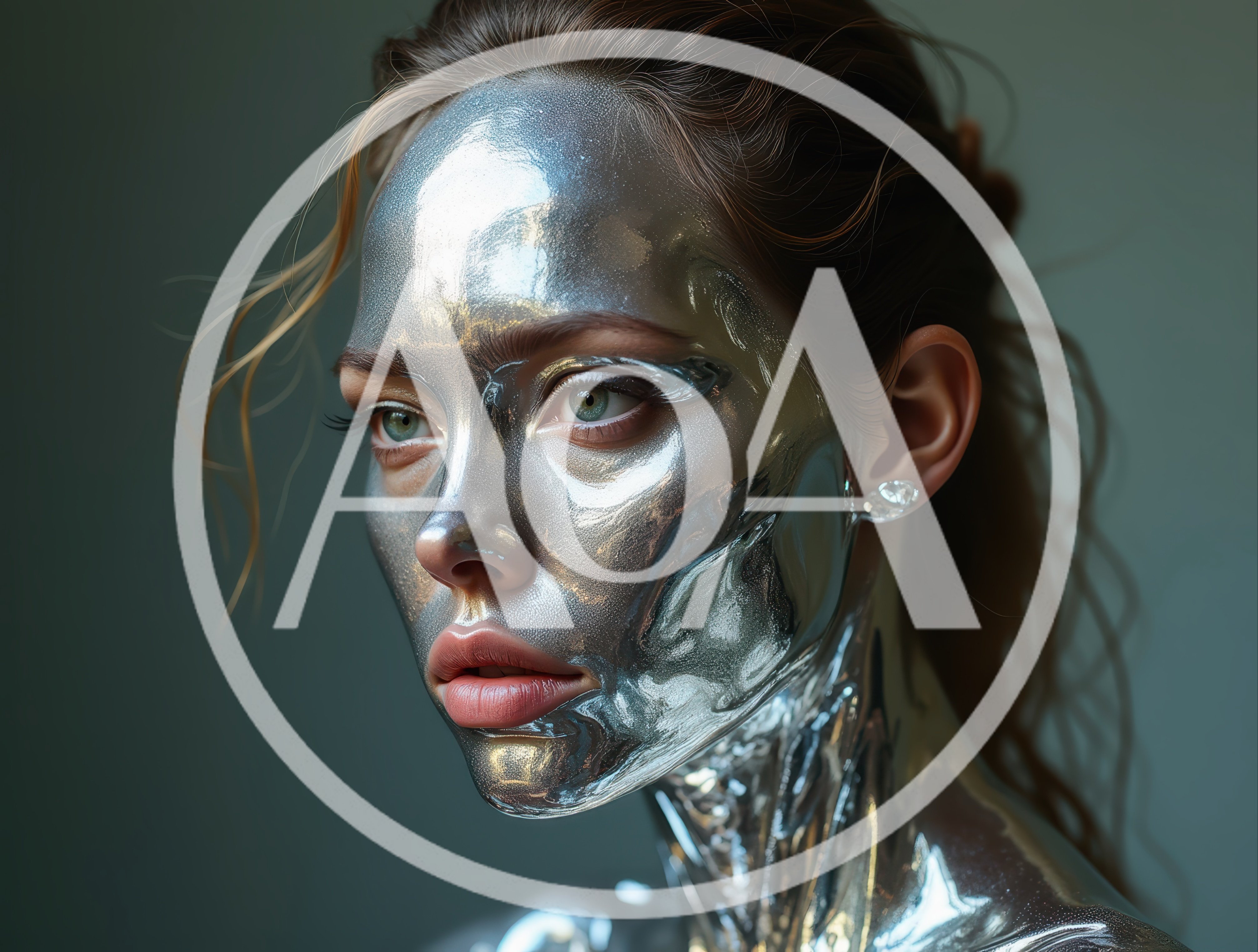 Portrait Of A Woman With Liquid Silver Face
