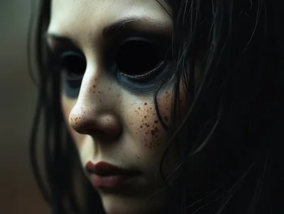 Close Up Portrait Of A Woman With Black Eyes