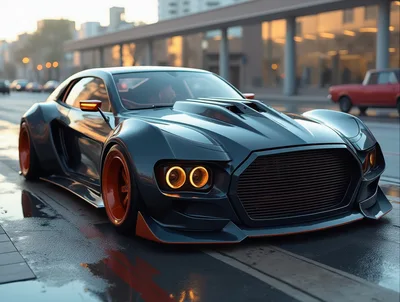 Custom Dark Sports Car Parked On City Street