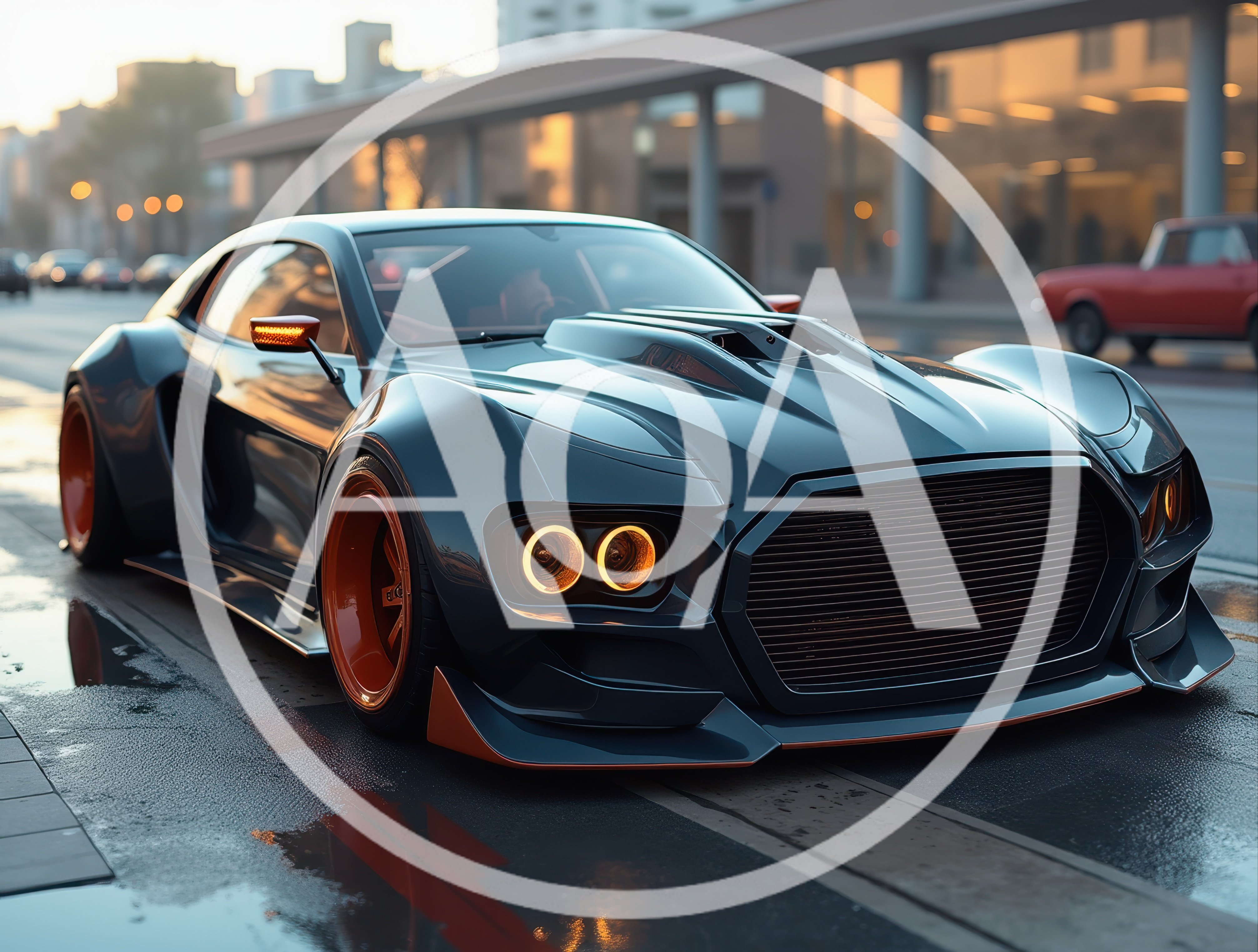 Custom Dark Sports Car Parked On City Street