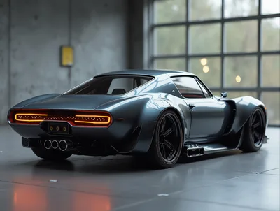 Custom Sports Car Parked In Modern Industrial Garage