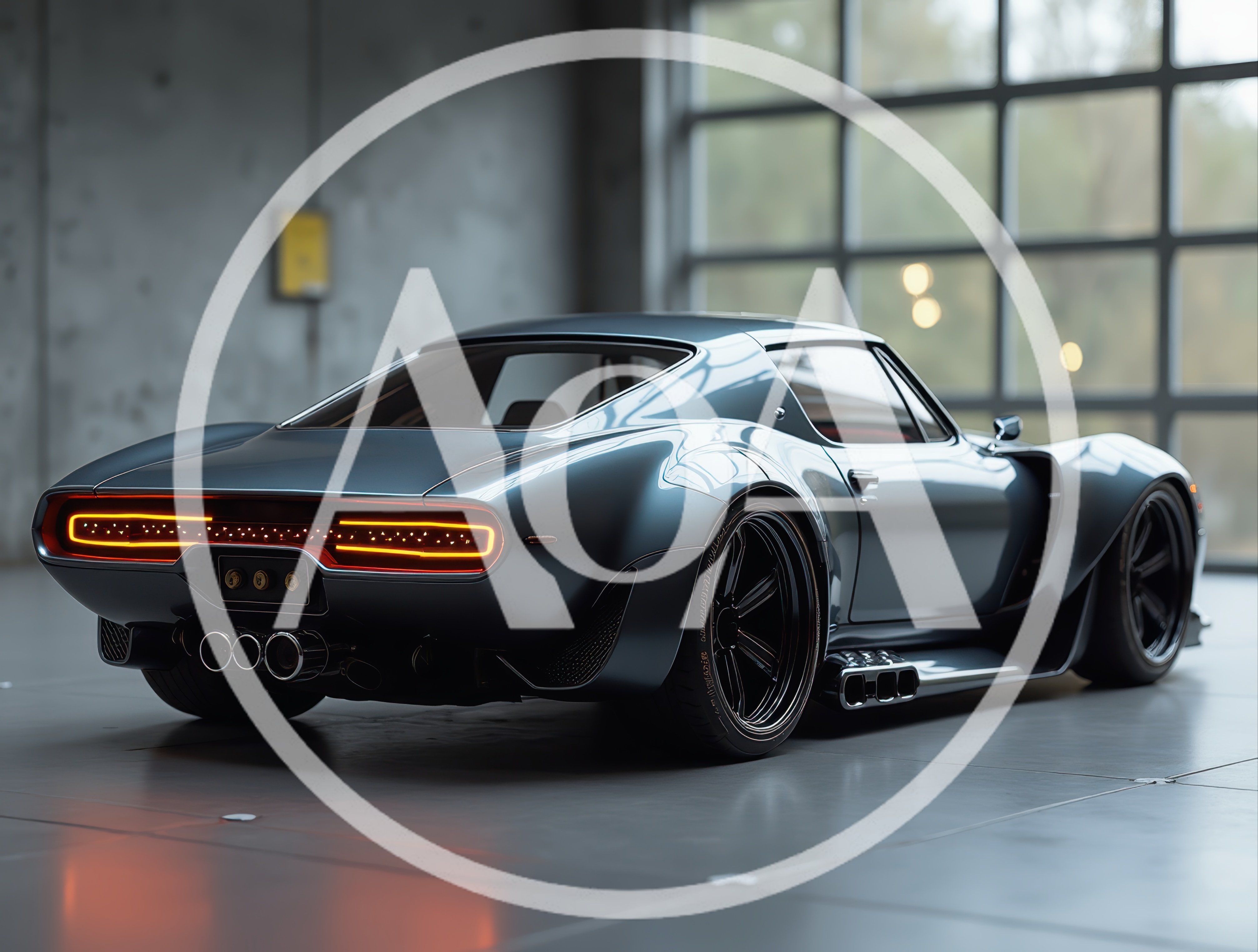 Custom Sports Car Parked In Modern Industrial Garage