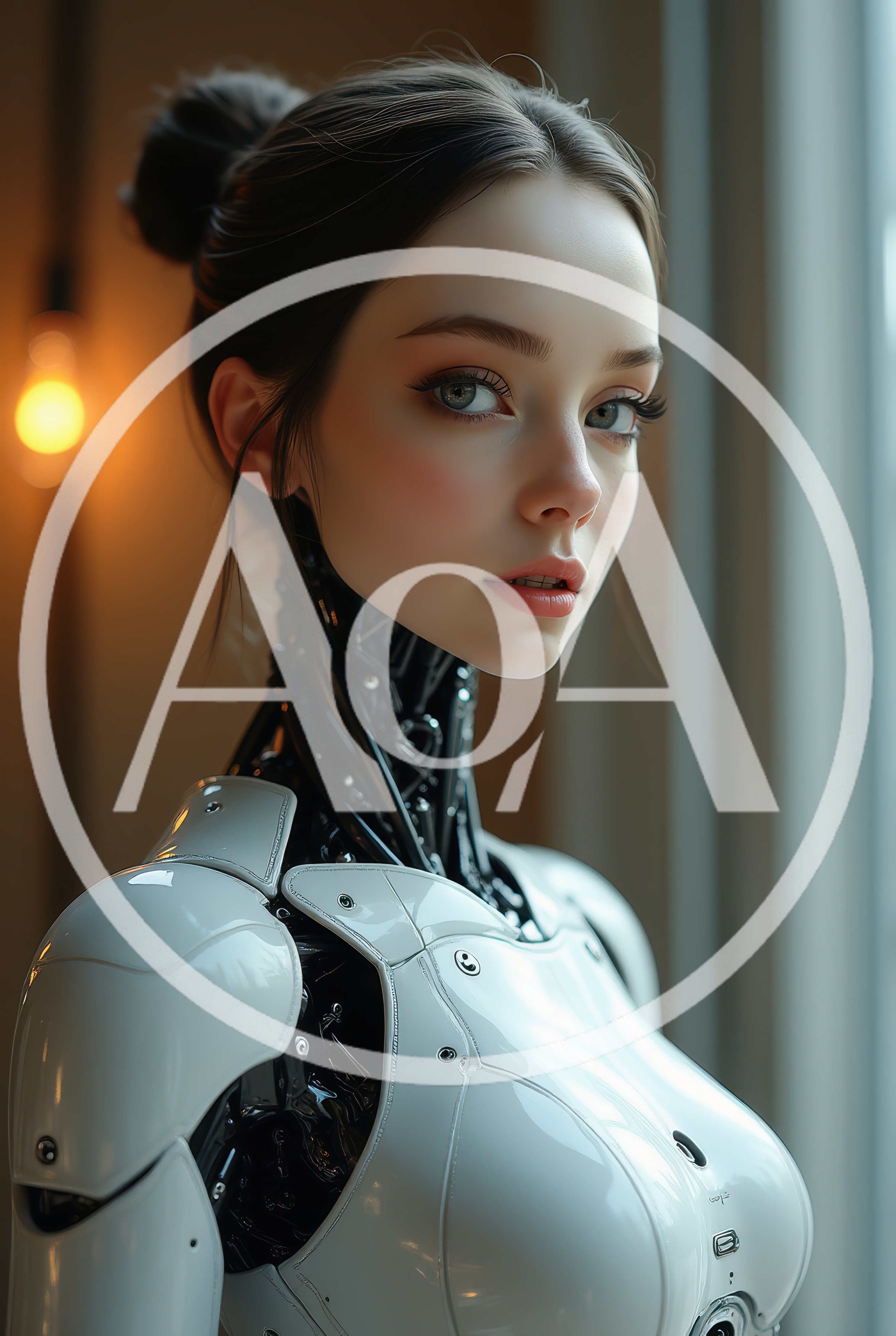 Portrait Of A Realistic Humanoid Female Android Robot