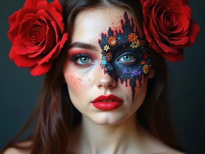 Portrait Of A Woman With Floral Face Art