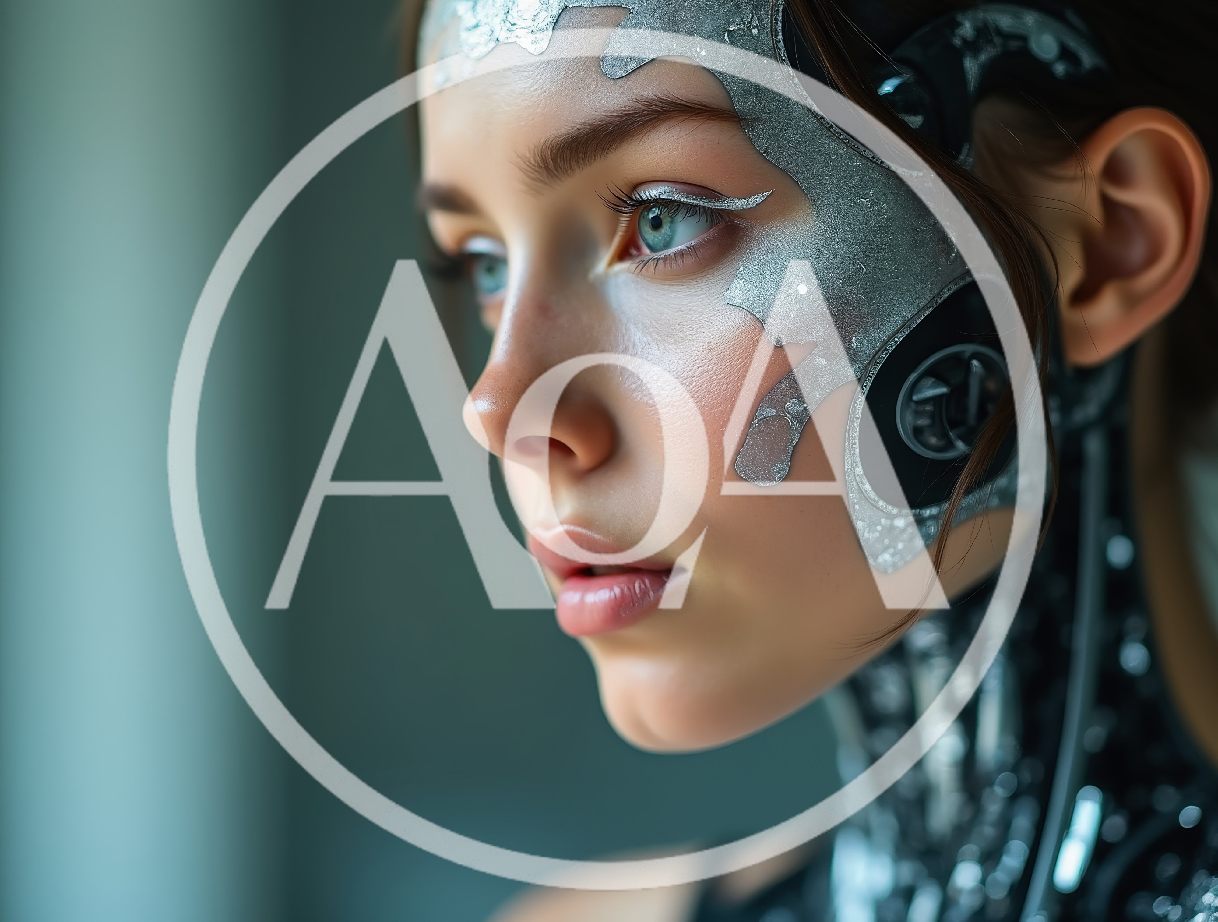 Portrait Of A Futuristic Cyborg Woman With Metallic Skin