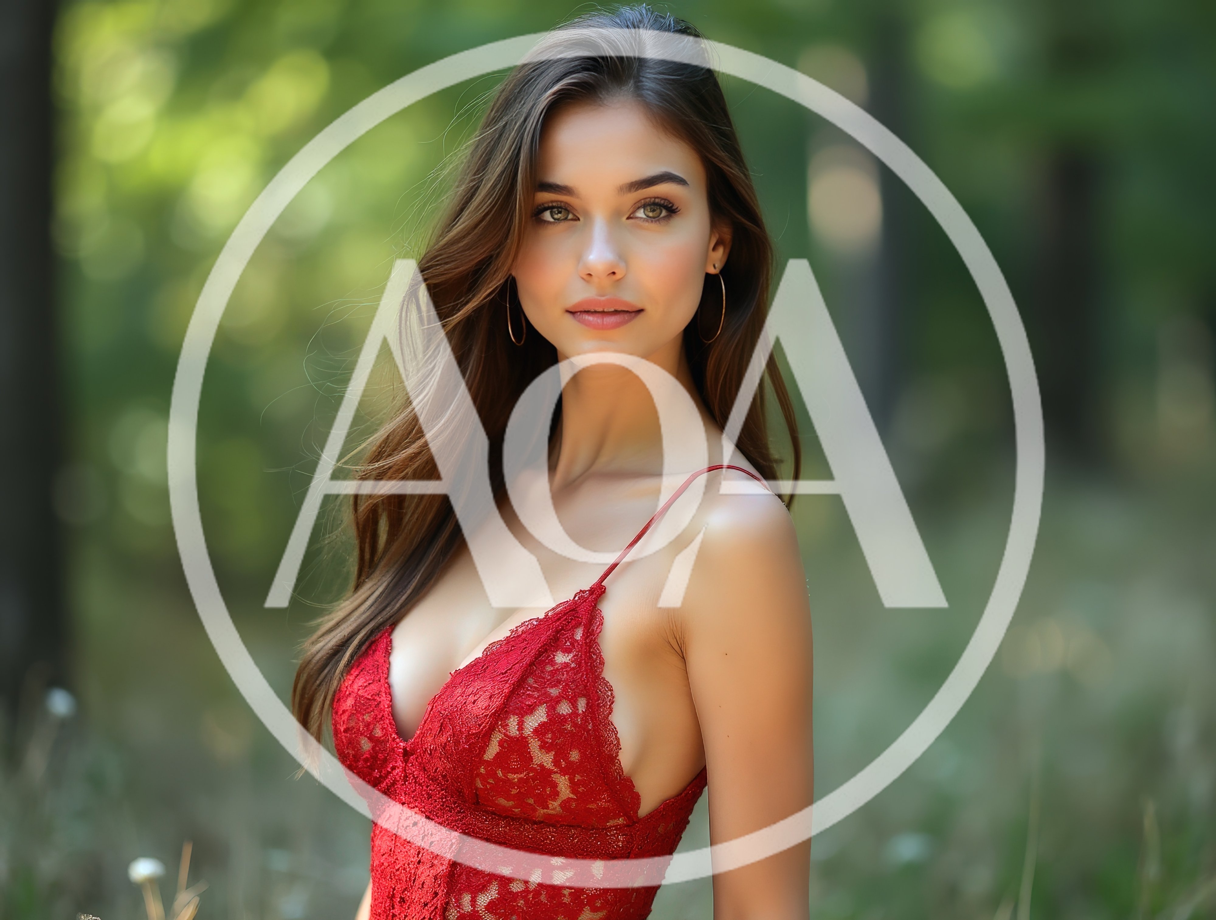 Portrait Of A Beautiful Woman In A Red Lace Dress