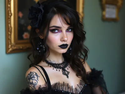 Gothic Woman With Dark Makeup And Intricate Tattoo
