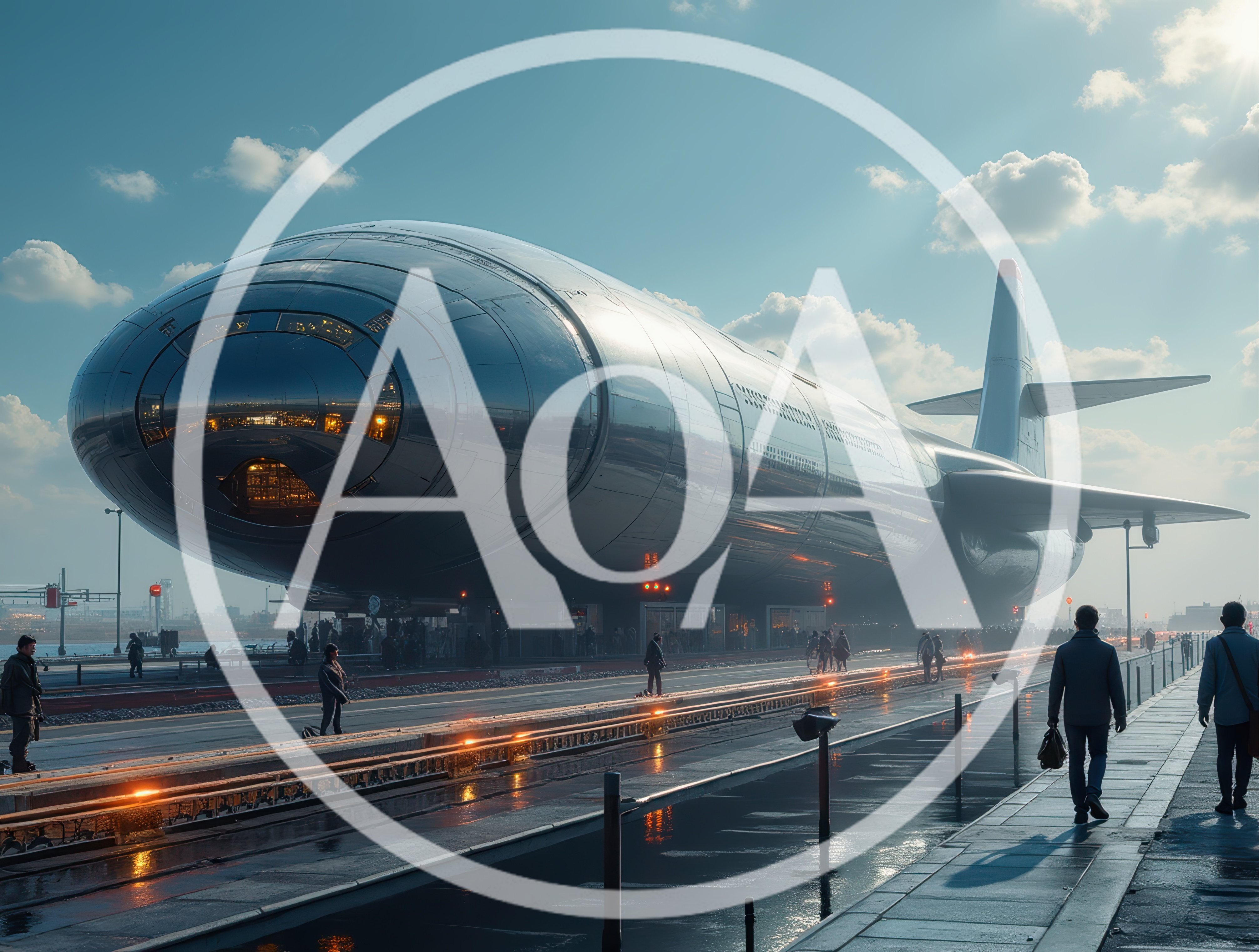 Futuristic Chrome Airship Docked At Modern Terminal