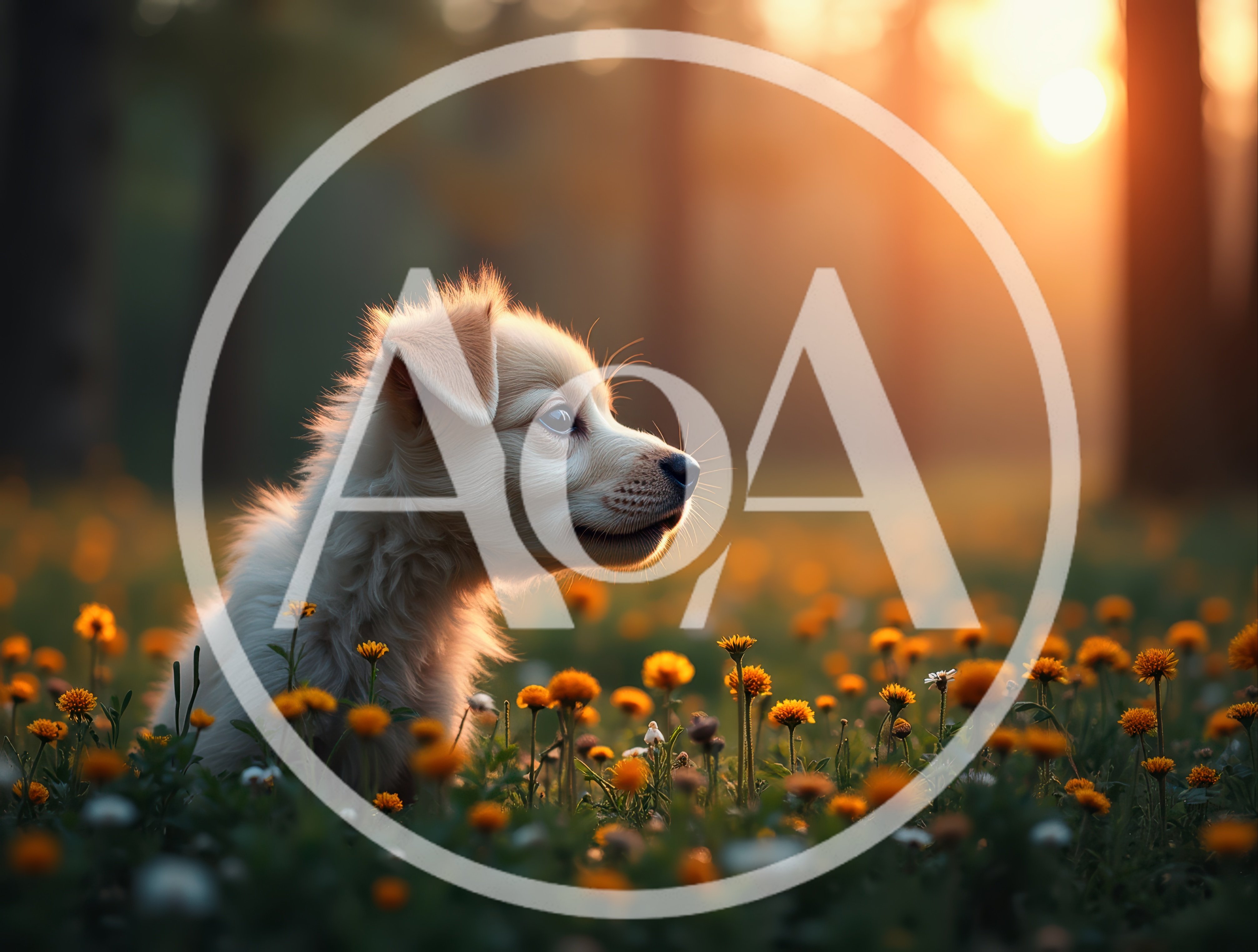 Cute Puppy Sitting In A Field Of Dandelions
