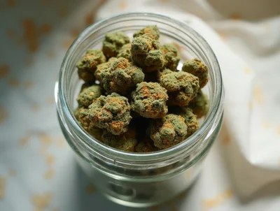 Glass Jar Filled With Dried Cannabis Flower Buds