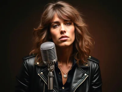 Stylish Woman Singing Into A Vintage Microphone