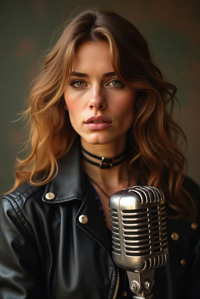 Young Woman Singing Into A Vintage Microphone