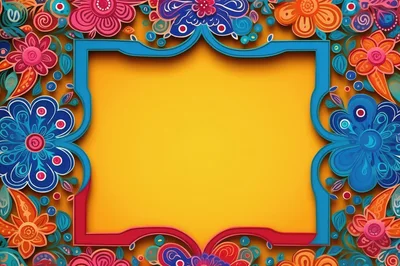 Decorative Floral Frame With Vibrant Paper Cutout Style
