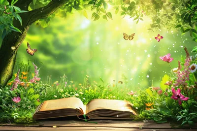 Open Book Resting In A Magical Enchanted Forest