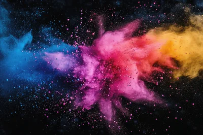 Vibrant Multi-Colored Powder Explosion Against Black Background