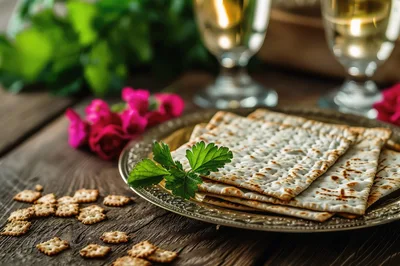 Passover Seder Plate With Matzah And Parsley