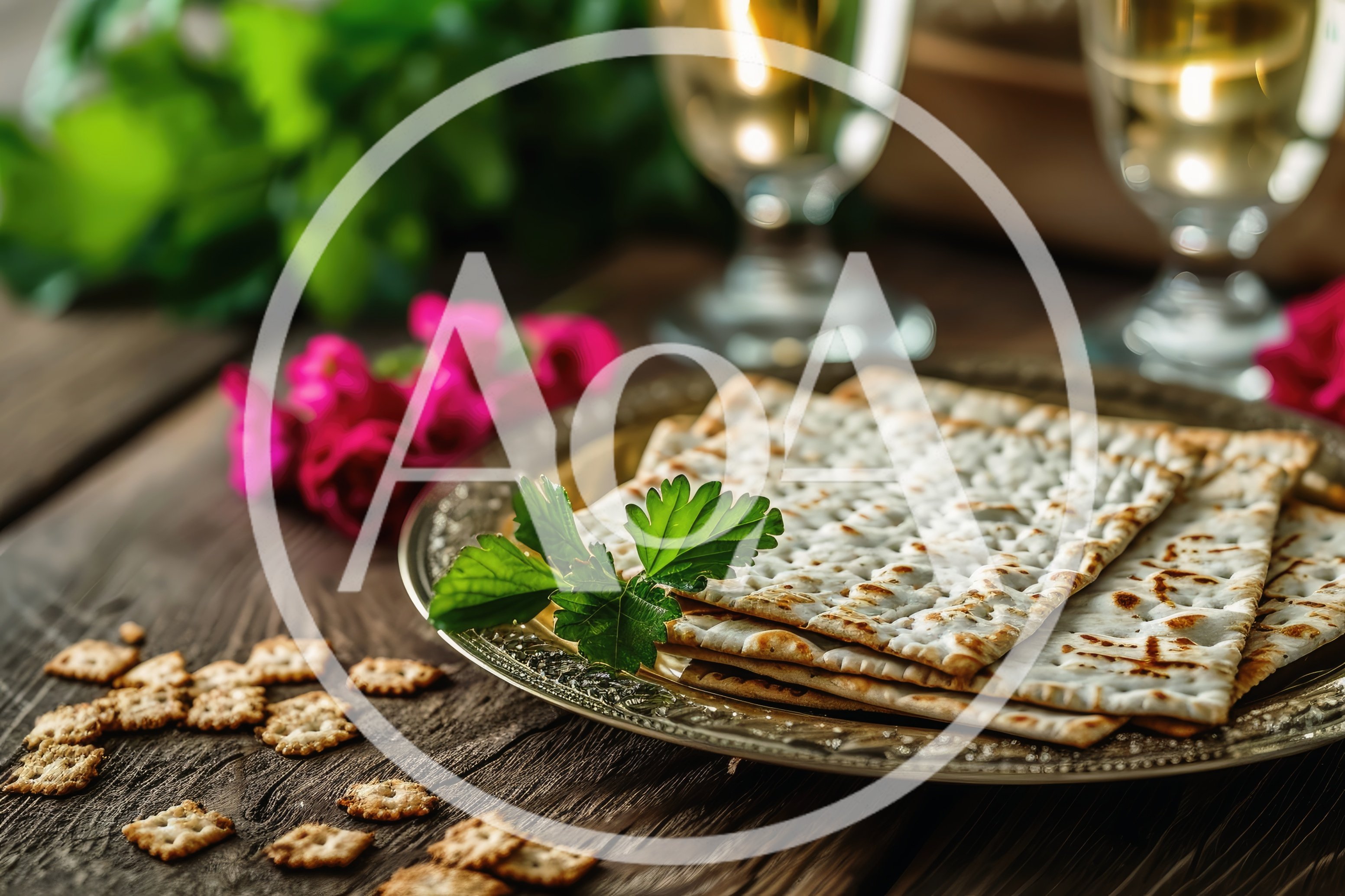 Passover Seder Plate With Matzah And Parsley