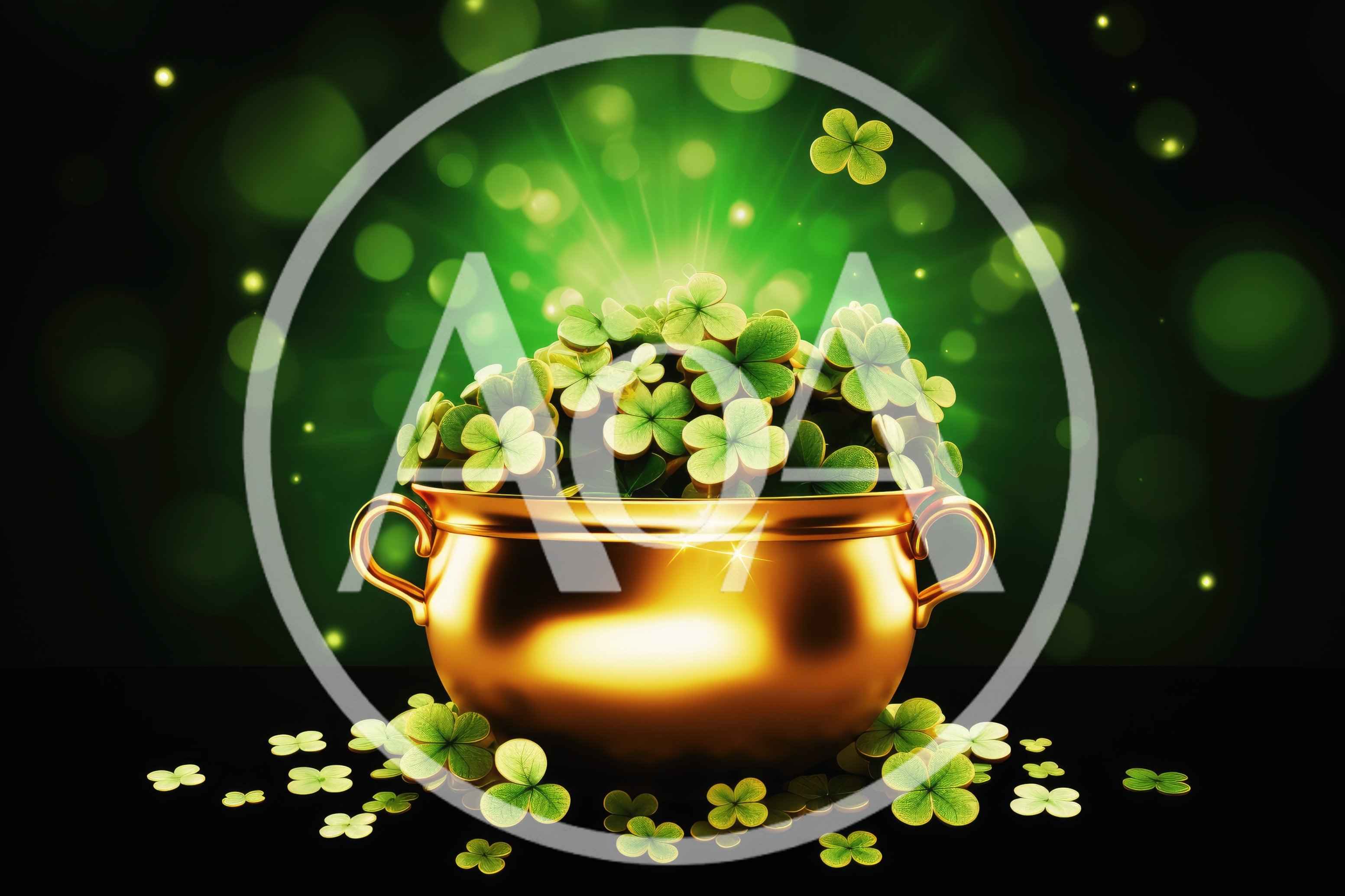 Golden Pot Filled With Four Leaf Clovers