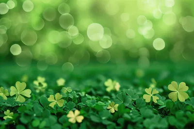 Green Clover Field With Bokeh Background